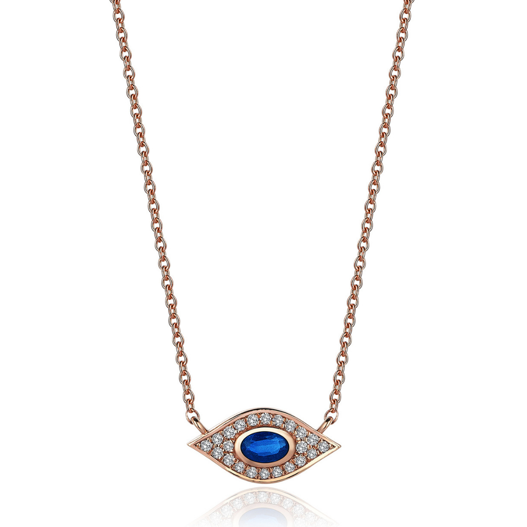 DIAMOND AND SAPPHIRE EVIL EYE 14k gold NECKLACE