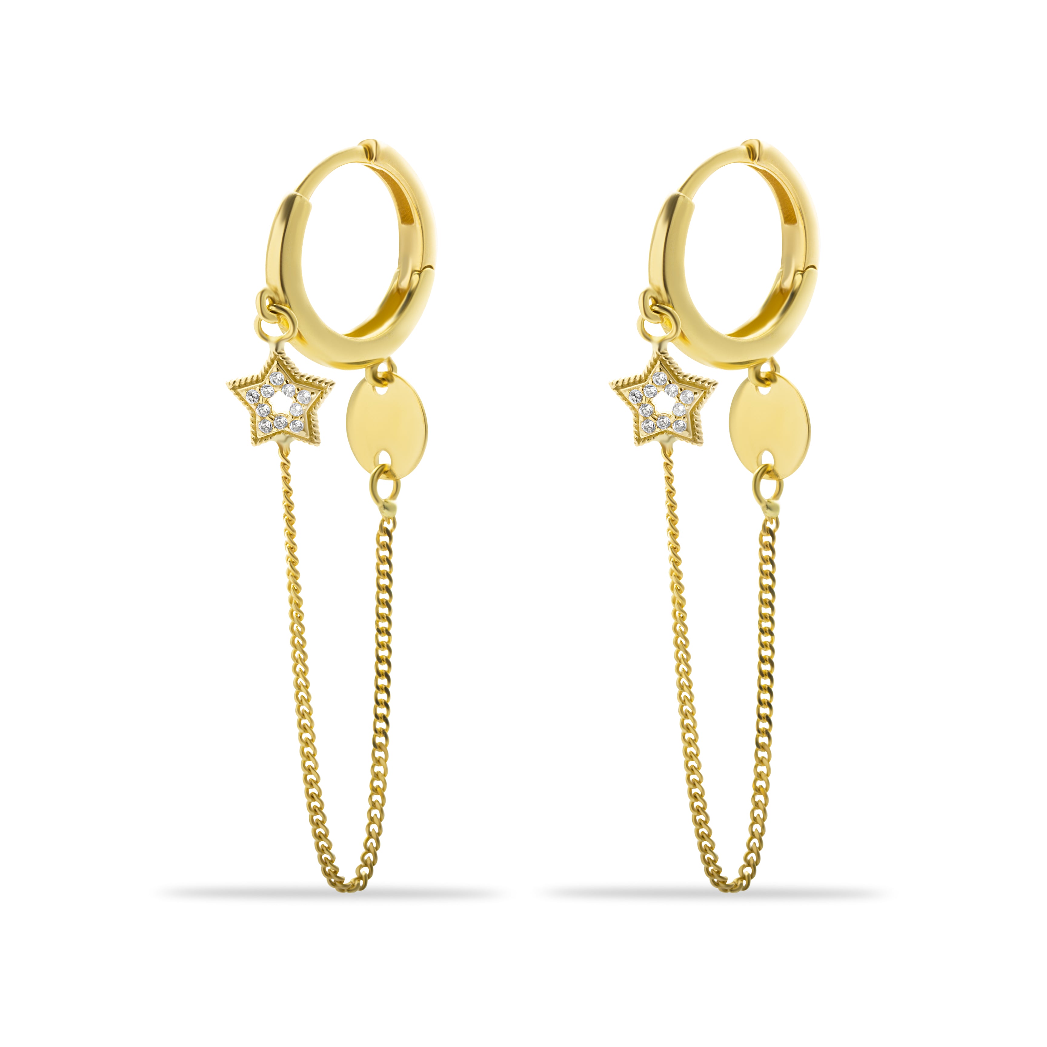 14K GOLD STAR LONG EARRINGS